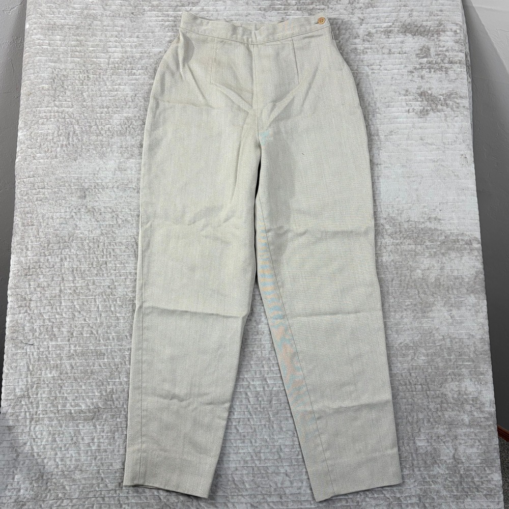 Vestimenta Italy High Waisted Wool Trousers Beige Tapered Leg Pants Womens 27